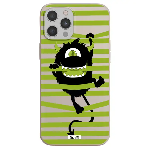 a black monster with horns and green stripes Apple iPhone 12 pro max Silicone Stone Case