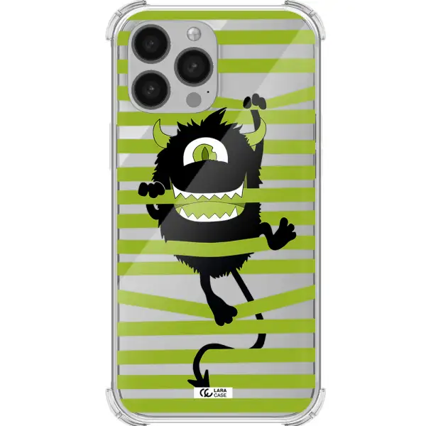 a black monster with horns and green stripes Apple iPhone 13 Pro Max Clear PC Case