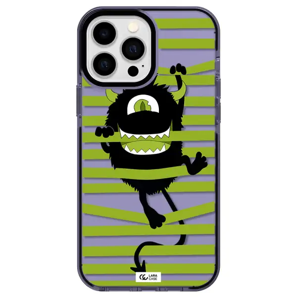 a black monster with horns and green stripes Apple iPhone 13 Pro Max impact Lilac Case