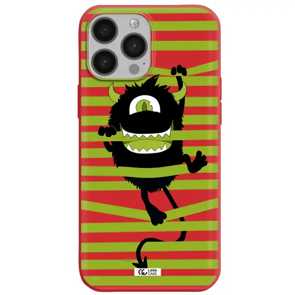 a black monster with horns and green stripes Apple iPhone 13 Pro Max Silicone Imperial Red Case