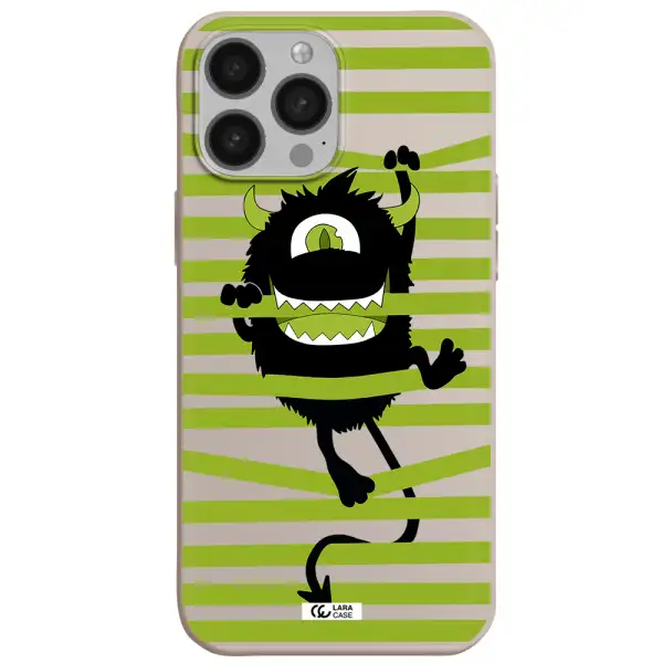 a black monster with horns and green stripes Apple iPhone 13 Pro Max Silicone Stone Case