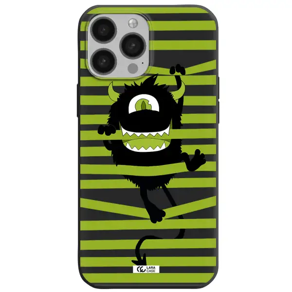 a black monster with horns and green stripes Apple iPhone 13 Pro Silicone black Case