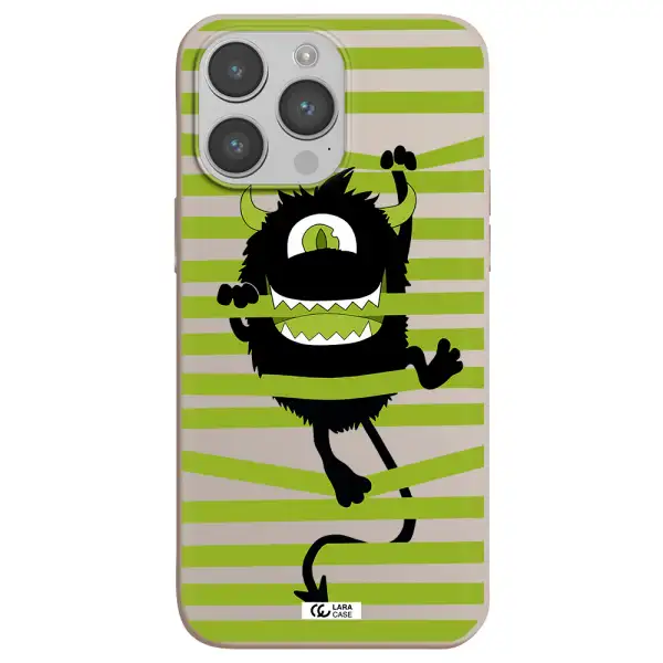a black monster with horns and green stripes Apple iPhone 14 pro max Silicone Stone Case