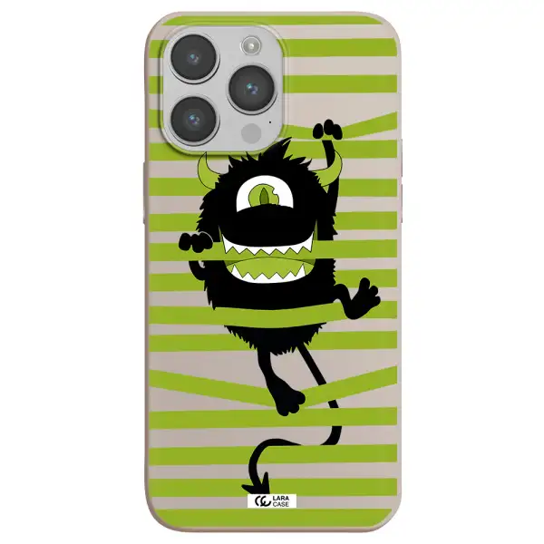a black monster with horns and green stripes Apple iPhone 14 pro Silicone Stone Case