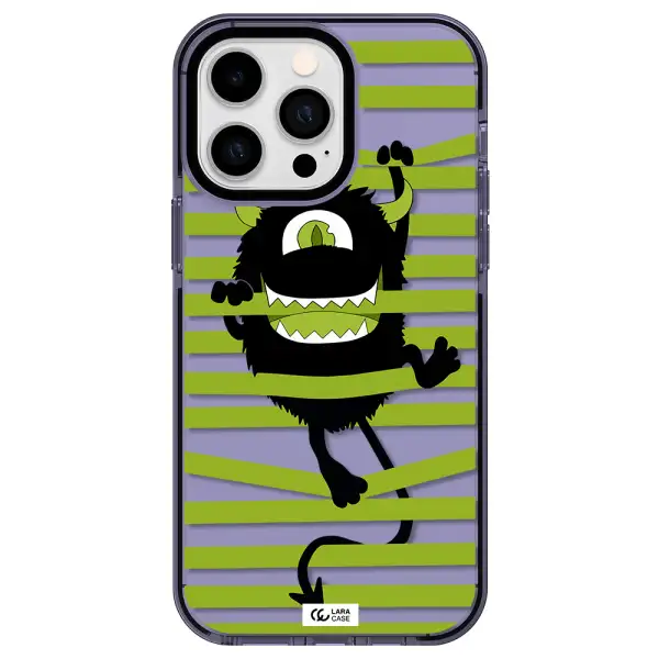 a black monster with horns and green stripes Apple iPhone 15 Pro Max impact Lilac Case