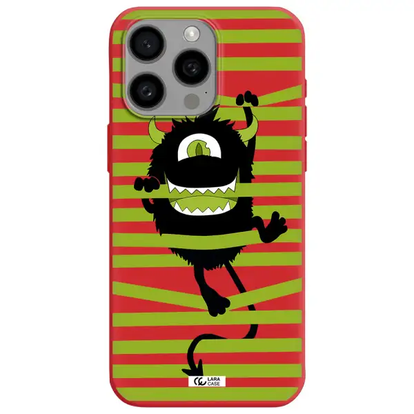 A Black Monster With Horns And Green Stripes Apple Iphone 15 Pro Max Silicone Imperial Red Case
