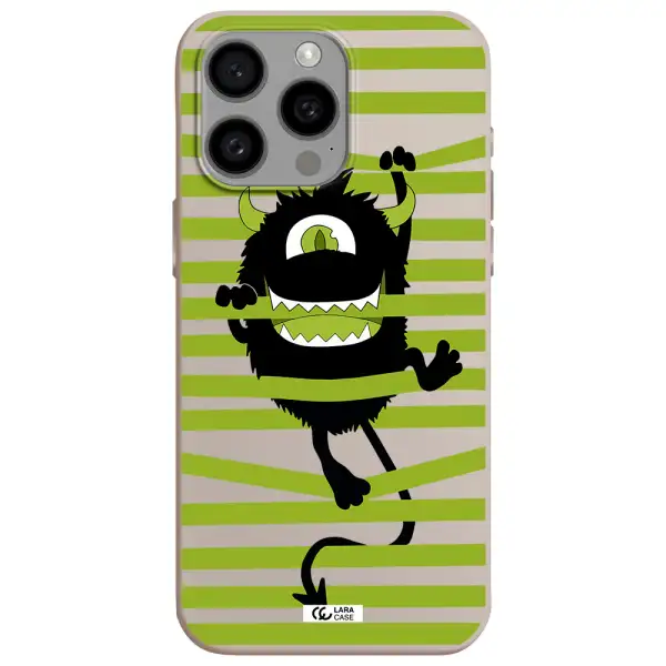 a black monster with horns and green stripes Apple Iphone 15 Pro max Silicone Stone Case