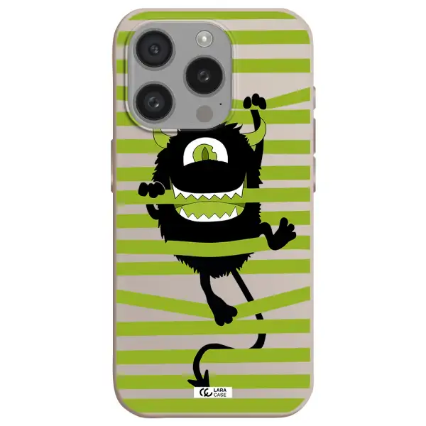 A Black Monster With Horns And Green Stripes Apple Iphone 15 Pro Silicone Stone Case