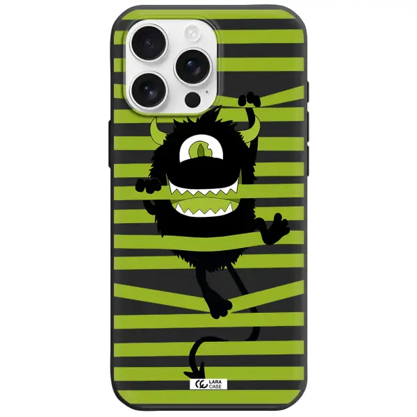 A Black Monster With Horns And Green Stripes Apple Iphone 16 Pro Max Silicone Black Case
