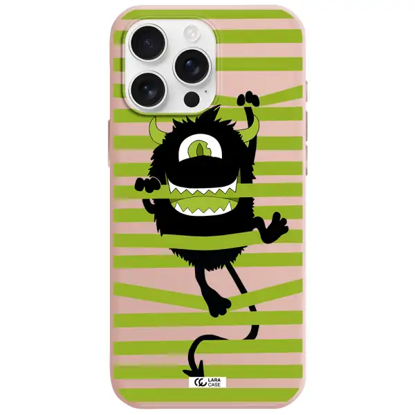 A Black Monster With Horns And Green Stripes Apple Iphone 16 Pro Max Silicone Pastel Pink Case