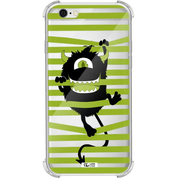 a black monster with horns and green stripes Apple iPhone 6 Clear PC Case