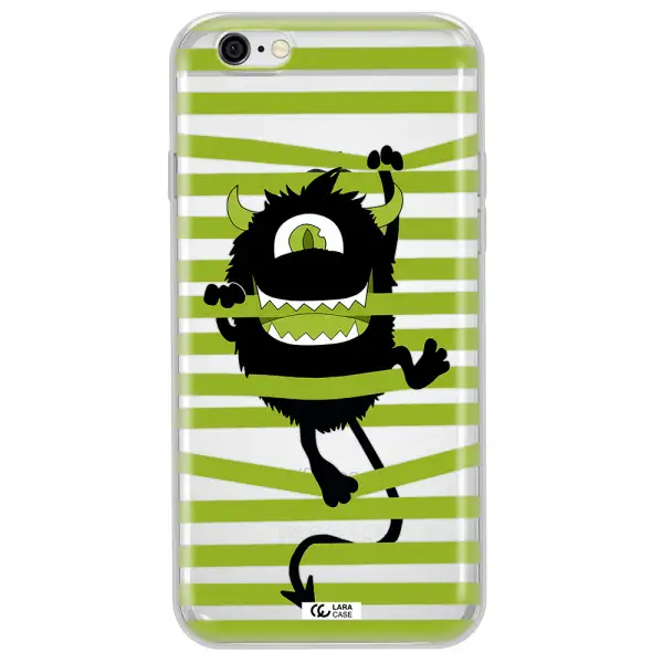 a black monster with horns and green stripes Apple iPhone 6 Clear TPU Case