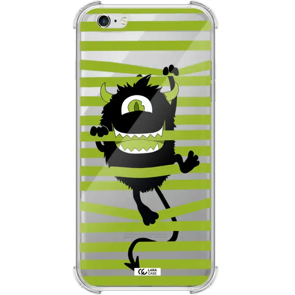 a black monster with horns and green stripes Apple iPhone 6 plus Clear PC Case