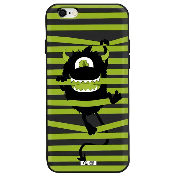 a black monster with horns and green stripes Apple iPhone 6 Silicone black Case