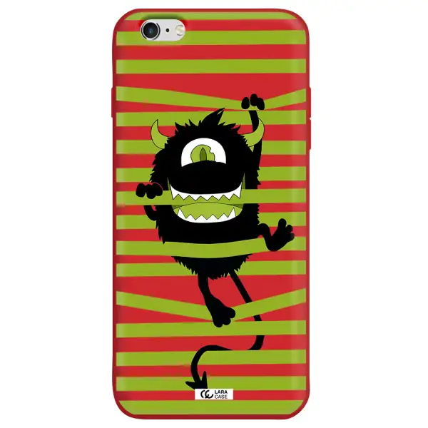 a black monster with horns and green stripes Apple iPhone 6S Silicone Imperial Red Case