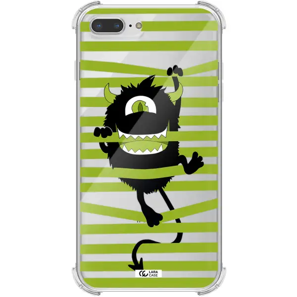 a black monster with horns and green stripes Apple iPhone 7 plus Clear PC Case
