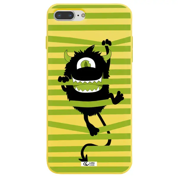 a black monster with horns and green stripes Apple iPhone 7 plus Silicone canary yellow Case