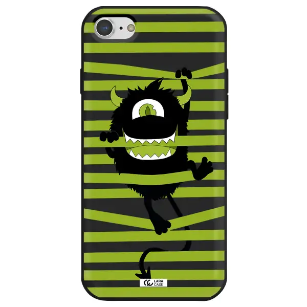 a black monster with horns and green stripes Apple iPhone 7 Silicone black Case