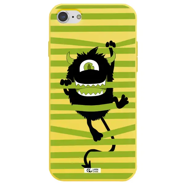 a black monster with horns and green stripes Apple iPhone 7 Silicone canary yellow Case