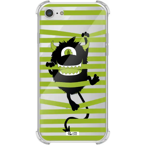 a black monster with horns and green stripes Apple iPhone 8 Clear PC Case