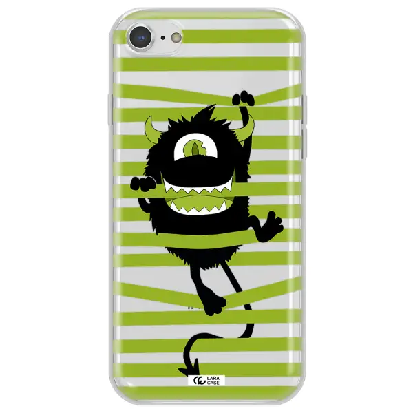 a black monster with horns and green stripes Apple iPhone 8 Clear TPU Case