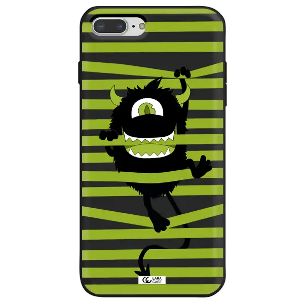 a black monster with horns and green stripes Apple iPhone 8 plus Silicone black Case