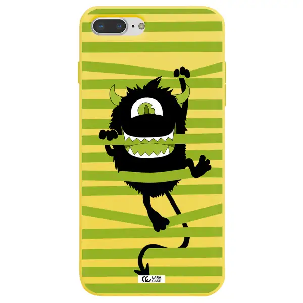 a black monster with horns and green stripes Apple iPhone 8 plus Silicone canary yellow Case