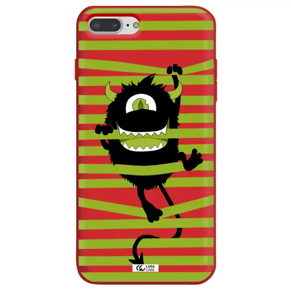 a black monster with horns and green stripes Apple iPhone 8 plus Silicone Imperial Red Case