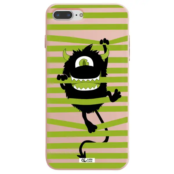 a black monster with horns and green stripes Apple iPhone 8 plus Silicone pastel pink Case