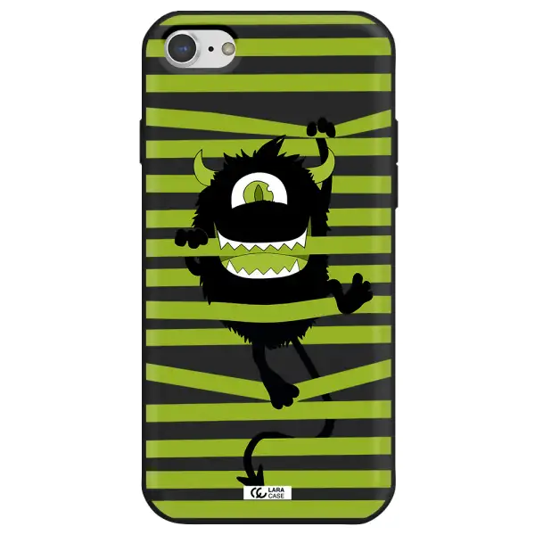 a black monster with horns and green stripes Apple iPhone 8 Silicone black Case