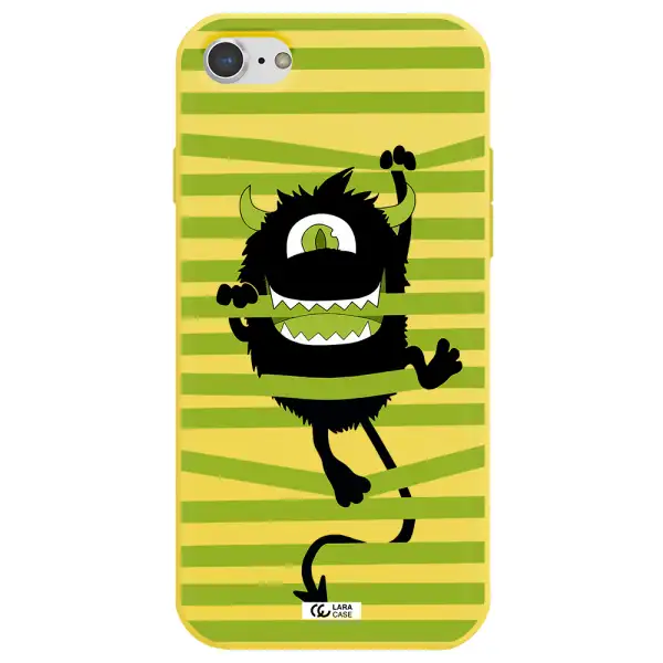 a black monster with horns and green stripes Apple iPhone 8 Silicone canary yellow Case