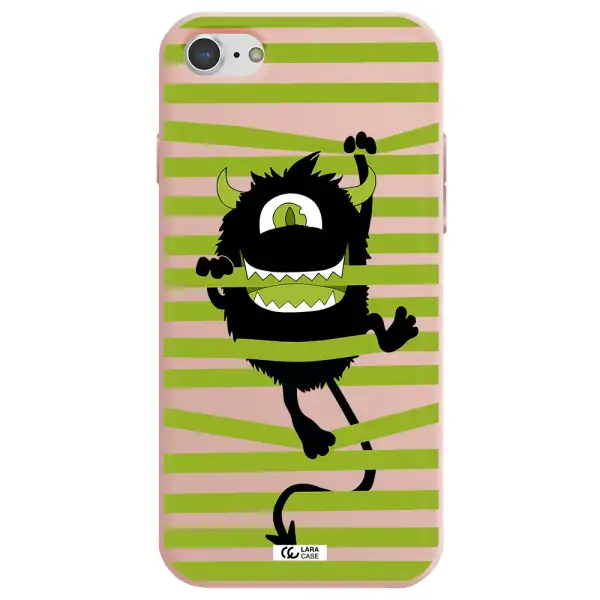 a black monster with horns and green stripes Apple iPhone 8 Silicone pastel pink Case