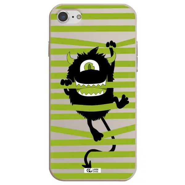 a black monster with horns and green stripes Apple iPhone 8 Silicone Stone Case