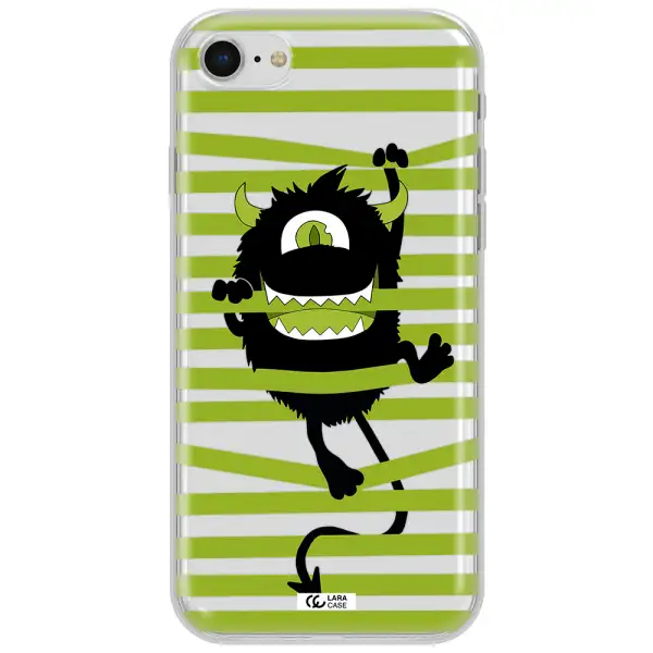 A Black Monster With Horns And Green Stripes Apple Iphone Se 2020 Clear Tpu Case