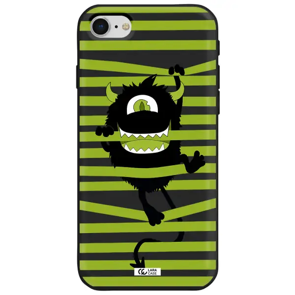 a black monster with horns and green stripes Apple iPhone se 2020 Silicone black Case