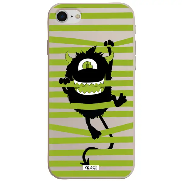 a black monster with horns and green stripes Apple iPhone se 2020 Silicone Stone Case