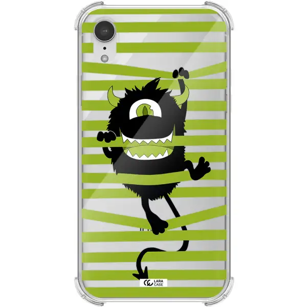 a black monster with horns and green stripes Apple iPhone XR Clear PC Case