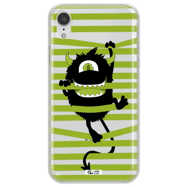 a black monster with horns and green stripes Apple iPhone XR Clear TPU Case