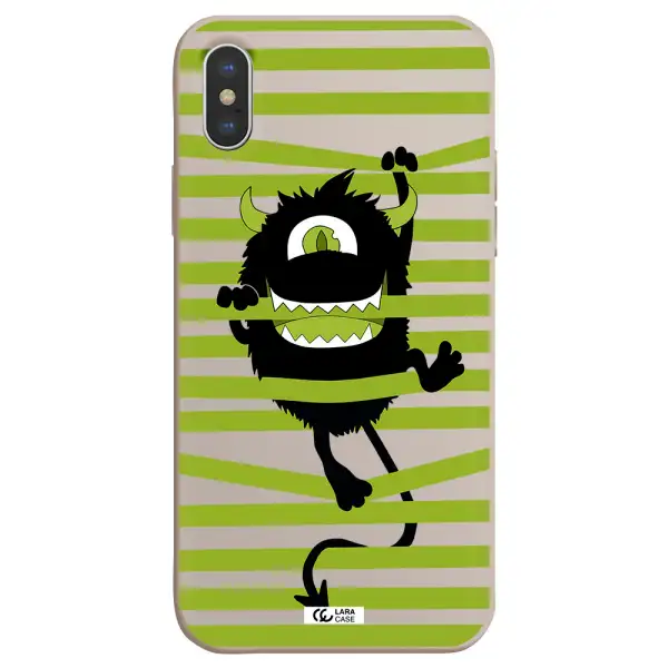 a black monster with horns and green stripes Apple iPhone XS max Silicone Stone Case