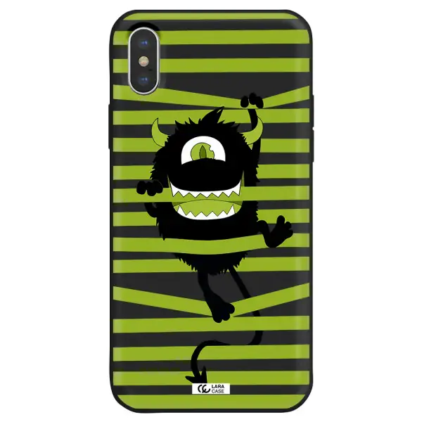 a black monster with horns and green stripes Apple iPhone XS Silicone black Case