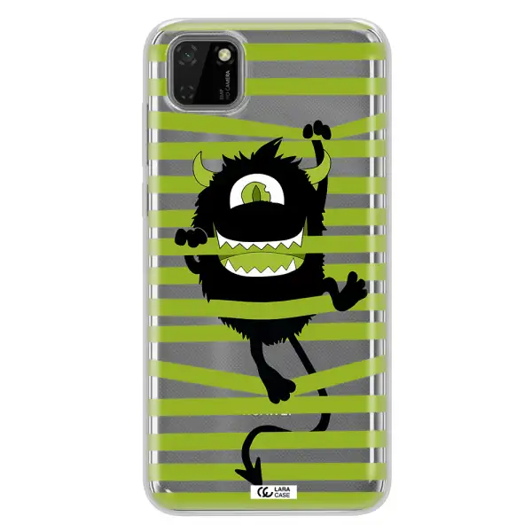 a black monster with horns and green stripes Huawei Honor 9S Clear TPU Case