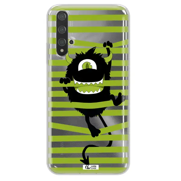 a black monster with horns and green stripes Huawei Nova 5t Clear TPU Case