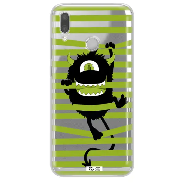 a black monster with horns and green stripes Huawei P Smart 2019 Clear TPU Case