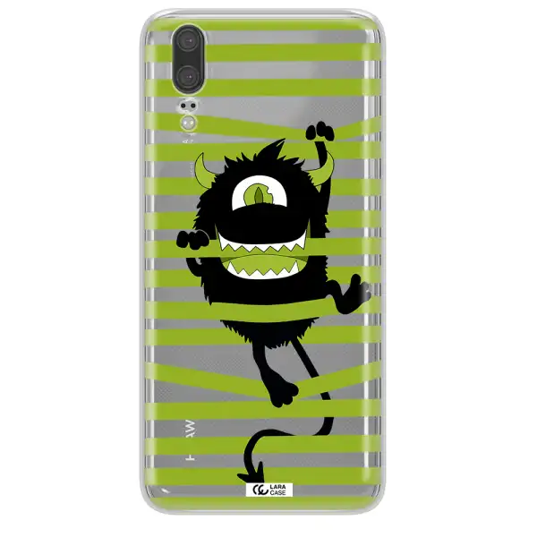 a black monster with horns and green stripes Huawei P20 Clear TPU Case