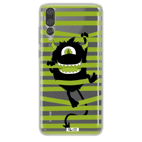 a black monster with horns and green stripes Huawei P20 Pro Clear TPU Case