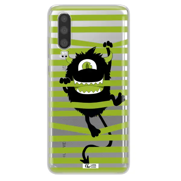 a black monster with horns and green stripes Huawei P30 Clear TPU Case