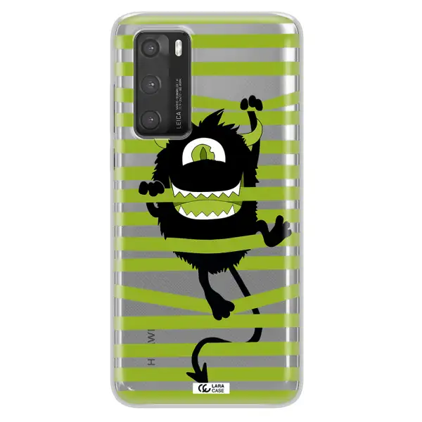 a black monster with horns and green stripes Huawei P40 Clear TPU Case