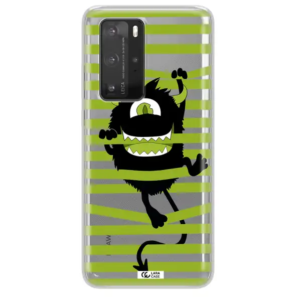 a black monster with horns and green stripes Huawei P40 Pro Clear TPU Case