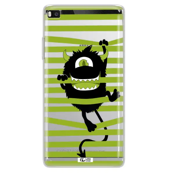 a black monster with horns and green stripes Huawei P8 Clear TPU Case
