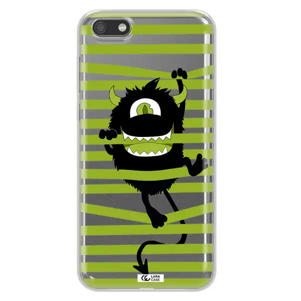 a black monster with horns and green stripes Huawei Y5 2018 Clear TPU Case